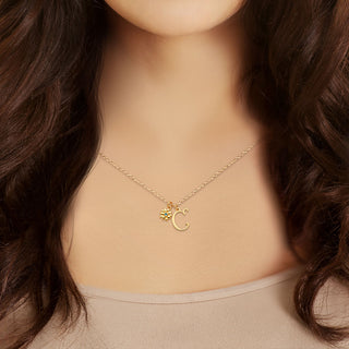 Fancy Initial with Birthstone Flower Necklace