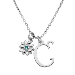 Fancy Initial with Birthstone Flower Necklace