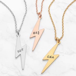 Lightning Bolt with Engraved Initials Necklace