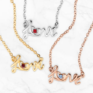 Sterling Silver Script Love Birthstone Necklace