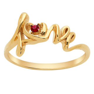 14K Gold over Sterling Script Love Birthstone Ring