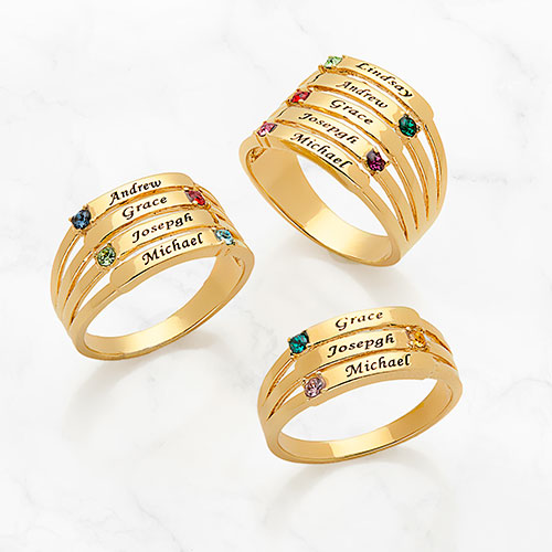 Faux Stack Rings 14K Gold Plated Engraved Name and Birthstone Faux Stack Ring – Limoges ...