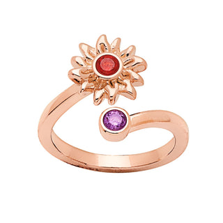 14K Rose Gold Plated Sunflower with Birthstone Bypass Ring