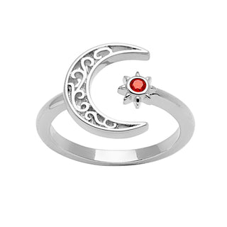 Silver Plated Crescent Moon and Star Open Ring