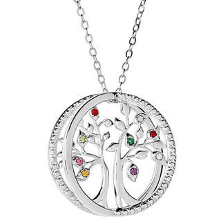 3D Tree of Life with Birthstone Rope Necklace