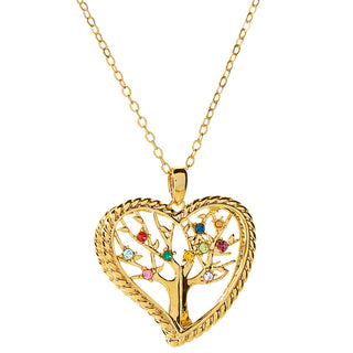 3D Angle Heart Tree of Life with Birthstone Rope Necklace