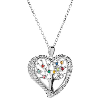 3D Angle Heart Tree of Life with Birthstone Rope Necklace