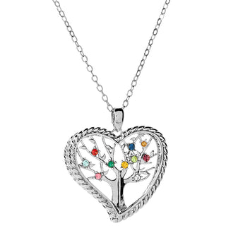 3D Angle Heart Tree of Life with Birthstone Rope Necklace