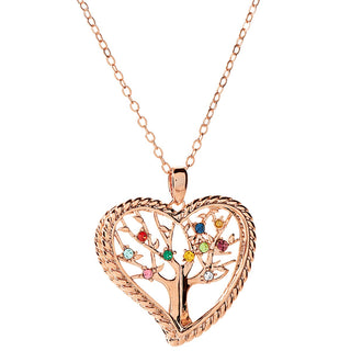 3D Angle Heart Tree of Life with Birthstone Rope Necklace