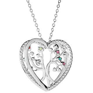3D Heart Tree of Life with Birthstone Rope Necklace