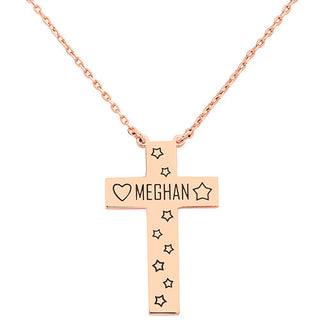Engraved Name with Stars and Heart Cross Necklace