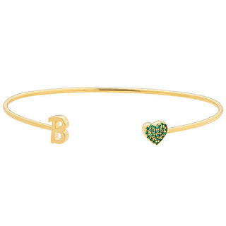 From the Heart 14K Gold Plated Initial and Birthstone Heart Flexible Bracelet