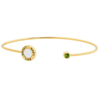 14K Gold Plated Mother of Pearl and Birthstone 'Live, Love, Laugh' Engraved Flexible Bracelet