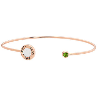 14K Rose Gold Plated Mother of Pearl and Birthstone 'Live, Love, Laugh' Engraved Flexible Bracelet