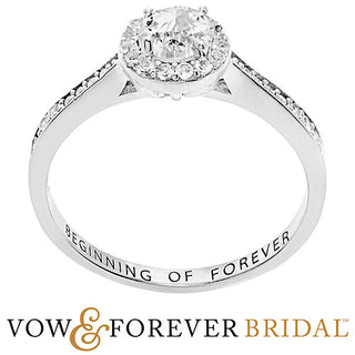 Platinum over Sterling Halo White Topaz Solitaire Engraved Engagement Ring