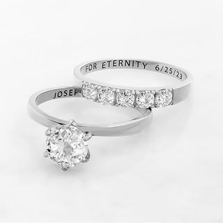 Platinum over Sterling  Round White Topaz 2-Piece Engraved Wedding Ring Set