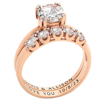 14K Rose Gold over Sterling  Round White Topaz 2-Piece Engraved Wedding Ring Set