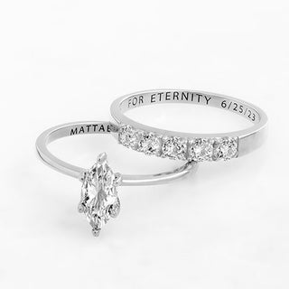 Platinum over Sterling  Marquise White Topaz 2-Piece Engraved Wedding Ring Set