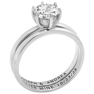 Platinum over Sterling  Round White Topaz 2-Piece Engraved Wedding Ring Set