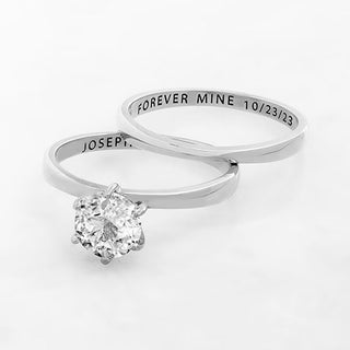 Platinum over Sterling  Round White Topaz 2-Piece Engraved Wedding Ring Set