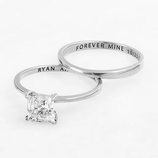 Platinum over Sterling  Square White Topaz 2-Piece Engraved Wedding Ring Set