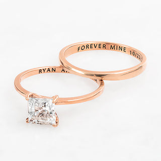 14K Rose Gold over Sterling  Square White Topaz 2-Piece Engraved Wedding Ring Set