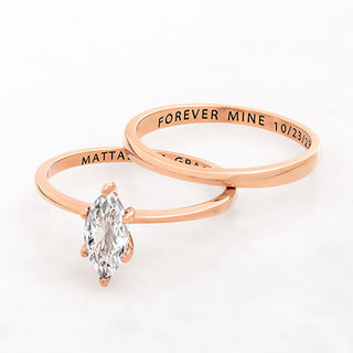 14K Rose Gold over Sterling  Marquise White Topaz 2-Piece Engraved Wedding Ring Set