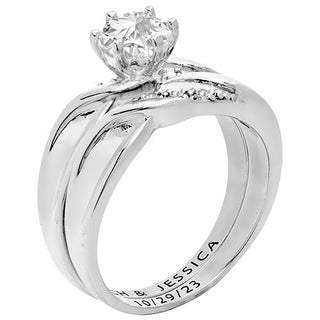 Platinum over Sterling Round White Topaz Diamond Accent 2-Piece Engraved Wedding Ring Set