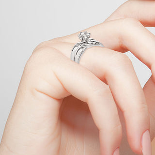 Platinum over Sterling Round White Topaz Diamond Accent 2-Piece Engraved Wedding Ring Set