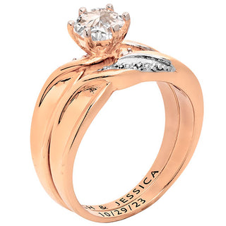 14K Rose Gold over Sterling Round White Topaz Diamond Accent 2-Piece Engraved Wedding Ring Set
