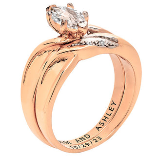 14K Rose Gold over Sterling Marquise White Topaz Diamond Accent 2-Piece Engraved Wedding Ring Set