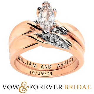 14K Rose Gold over Sterling Marquise White Topaz Diamond Accent 2-Piece Engraved Wedding Ring Set