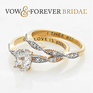 14K Gold over Sterling Oval White Topaz Diamond Accent 2-Piece Engraved Wedding Ring Set