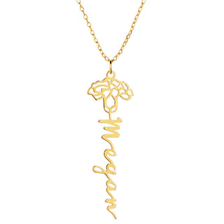Vertical Script Name with Birthmonth Flower Necklace