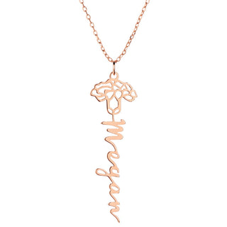 Vertical Script Name with Birthmonth Flower Necklace