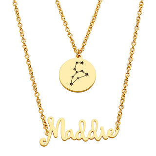 Script Name and Constellation Layered Disc Necklace