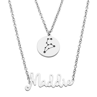 Script Name and Constellation Layered Disc Necklace