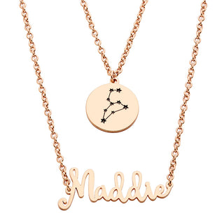Script Name and Constellation Layered Disc Necklace