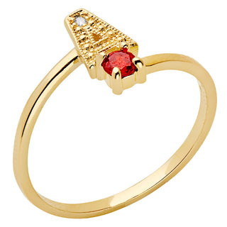14K Gold Diamond Accent Initial with Birthstone Bypass Ring