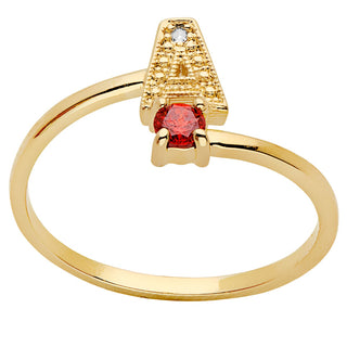 14K Gold Diamond Accent Initial with Birthstone Bypass Ring