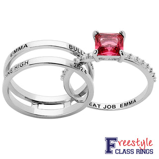 Ladies' Silver Plated Class Ring with Jacket and CZ Accents