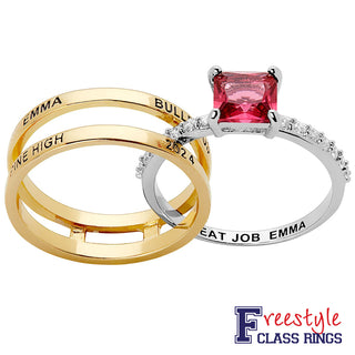 Ladies' 2-Tone 14K Gold Plated Class Ring with Jacket and CZ Accents