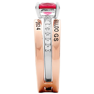 Ladies' 2-Tone 14K Rose Gold Plated Class Ring with Jacket and CZ Accents
