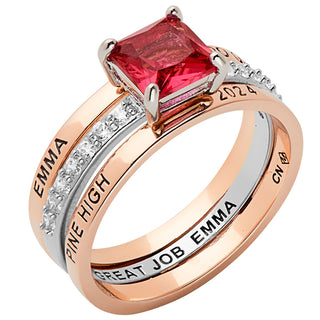Ladies' 2-Tone 14K Rose Gold Plated Class Ring with Jacket and CZ Accents