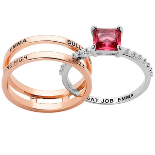 Ladies' 2-Tone 14K Rose Gold Plated Class Ring with Jacket and CZ Accents