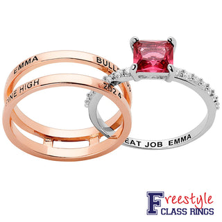 Ladies' 2-Tone 14K Rose Gold Plated Class Ring with Jacket and CZ Accents
