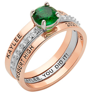 Ladies' 2-Tone 14K Rose Gold Plated Class Ring with Jacket and CZ Accents