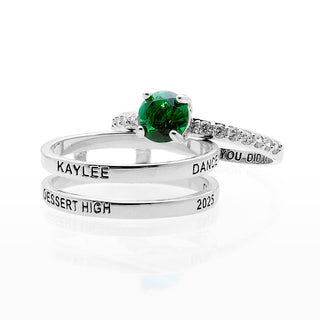 Ladies' Sterling Silver Class Ring with Jacket and CZ Accents