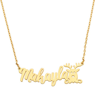 Fancy Script Name with Reindeer Necklace