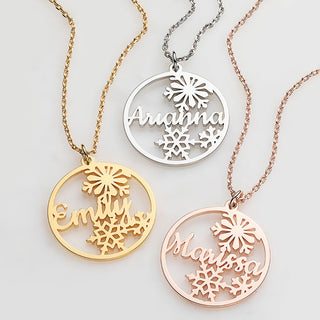 Snowflakes Name Disc Necklace